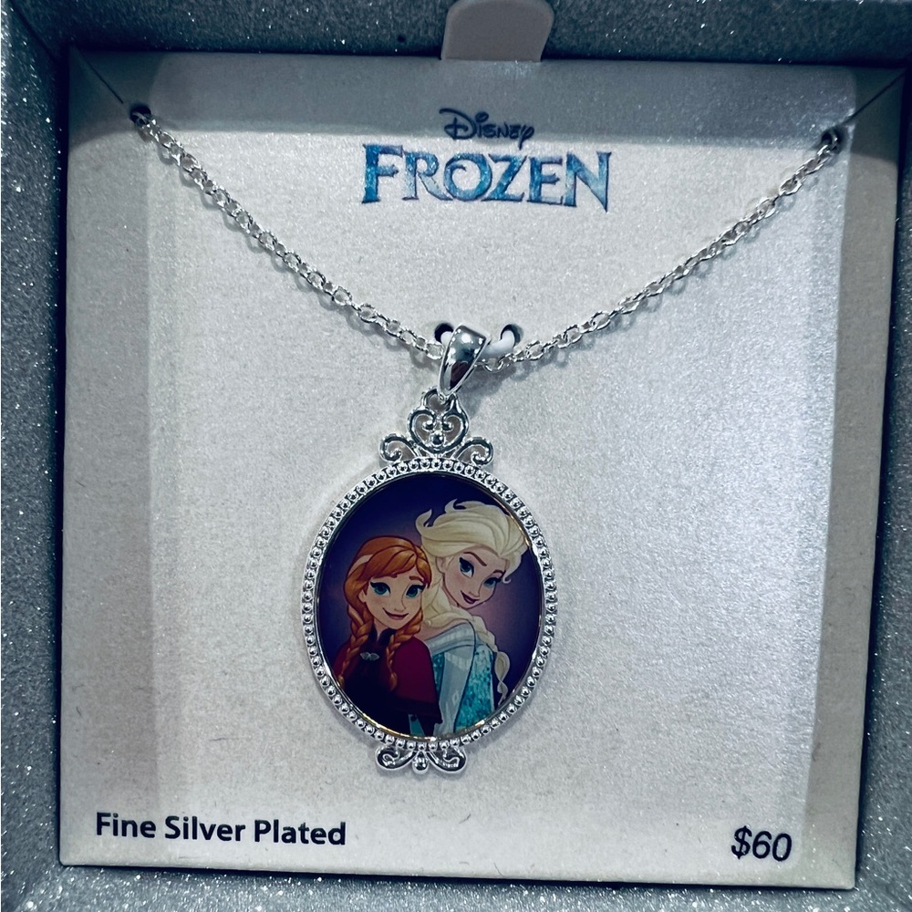 Disney Frozen Anna Elsa Pendant Necklace - Fine Silver Plated - New - Box & Tag